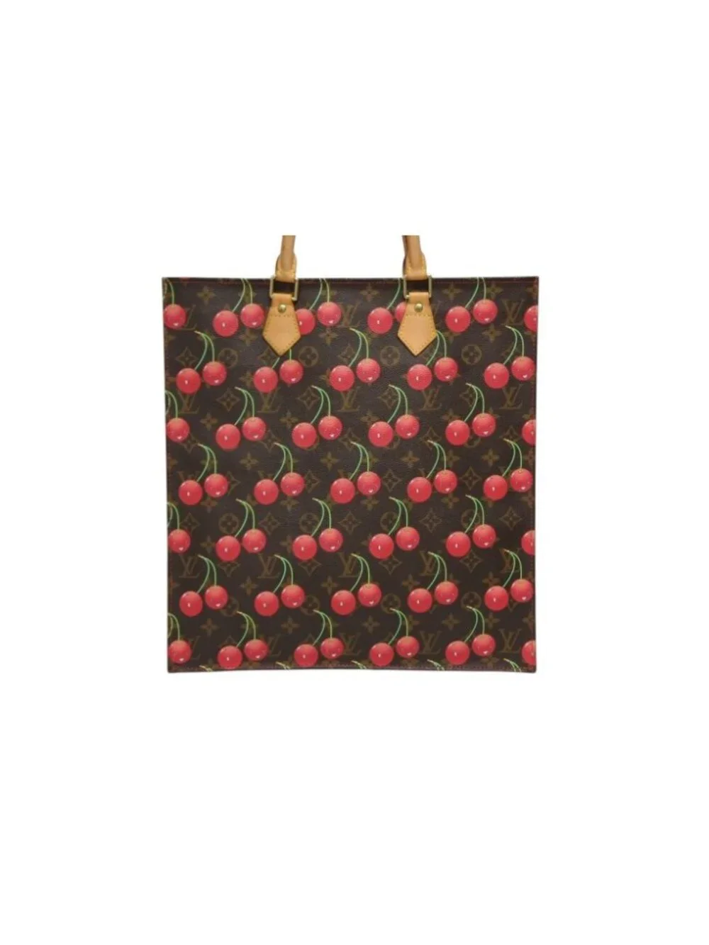 Louis Vuitton Monogram Cherry Sac Plat Tote Bag Brown Takashi Murakami Summer